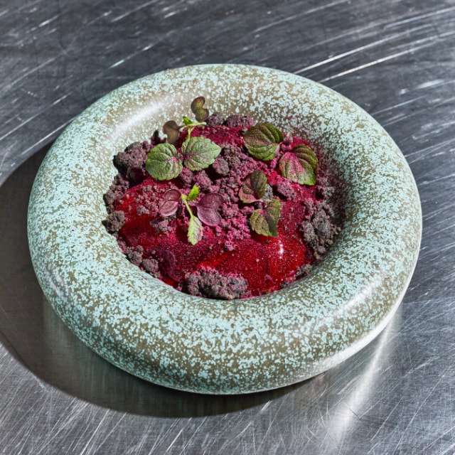 Geroosterde bietjes met basilicum, bloedsinaasappel en olijf